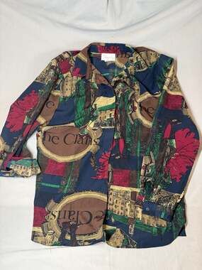 Vintage Shapely Size M Scottish Clan Print Long Sleeve Button Down Shirt